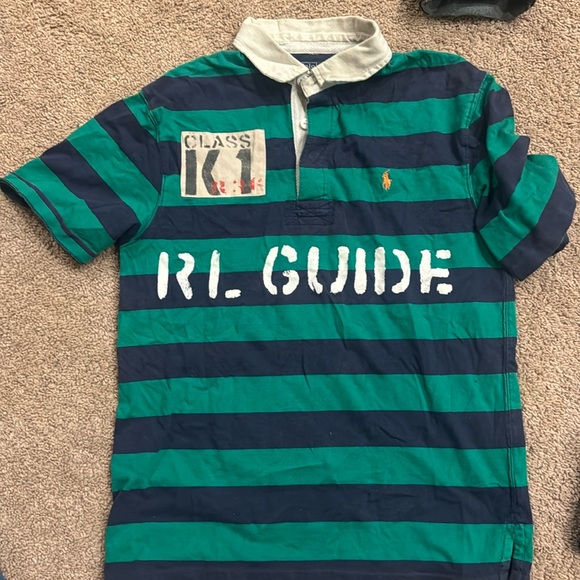 Polo Ralph Lauren Shirt Mens Large RL Rafting River Navy Yellow Blue Snap - Picture 2 of 3